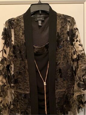 NWT R&M Richards Sheer BlackBrown Twinset Lace Jacket,  Tank with Gold necklace!
